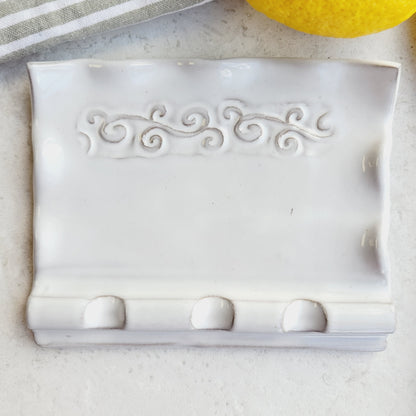 Triple Spoon Rest for Multiple Utensils on Kitchen Counter in Farmhouse White