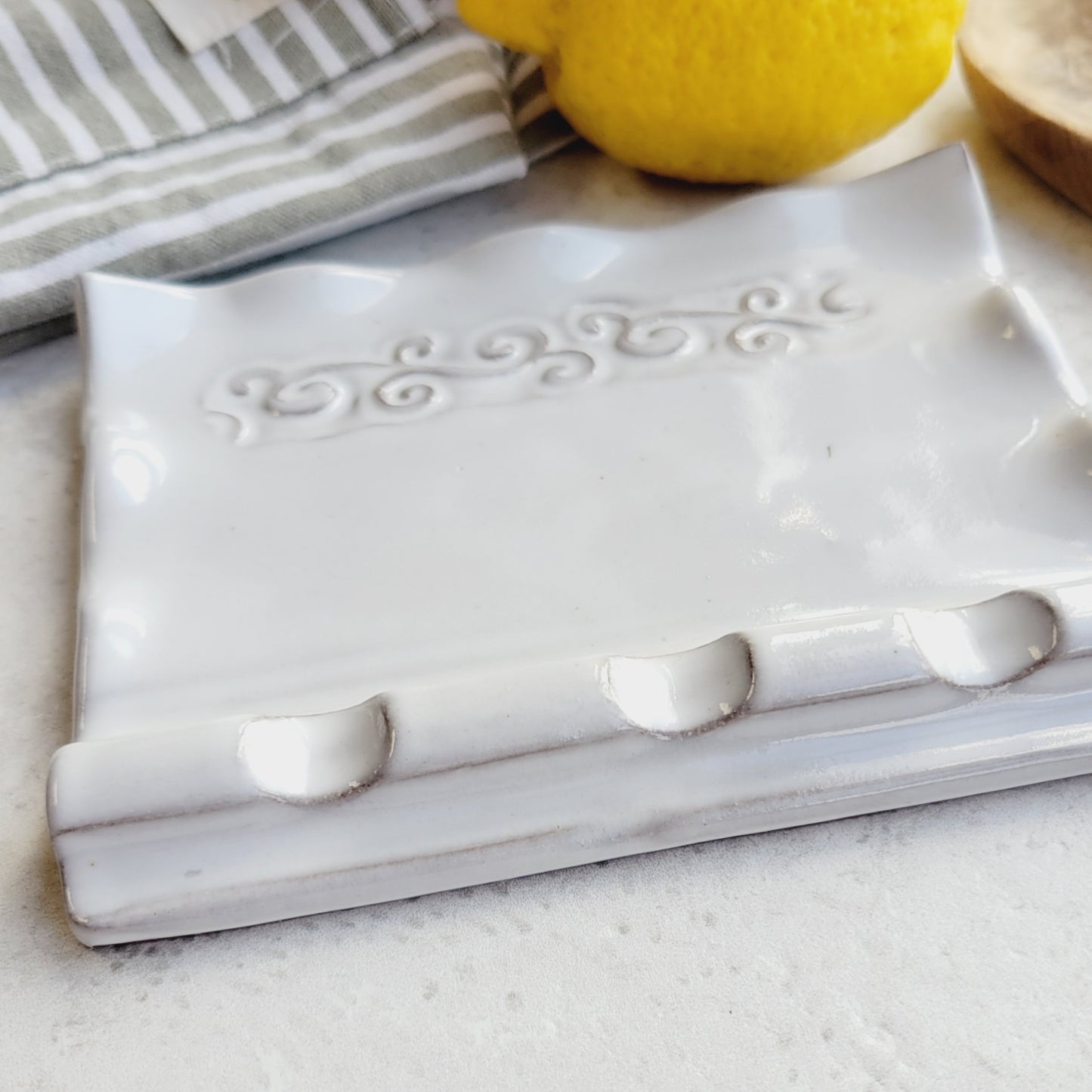 Triple Spoon Rest for Multiple Utensils on Kitchen Counter in Farmhouse White