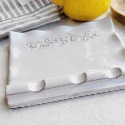 Triple Spoon Rest for Multiple Utensils on Kitchen Counter in Farmhouse White
