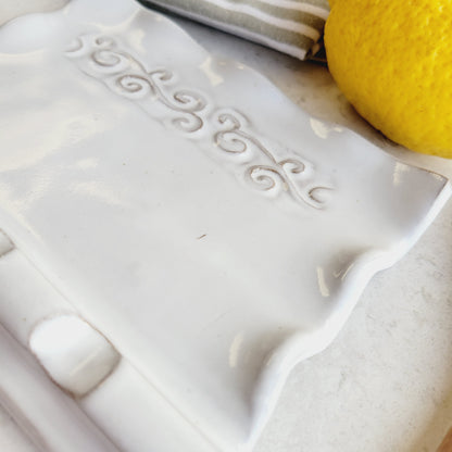 Triple Spoon Rest for Multiple Utensils on Kitchen Counter in Farmhouse White