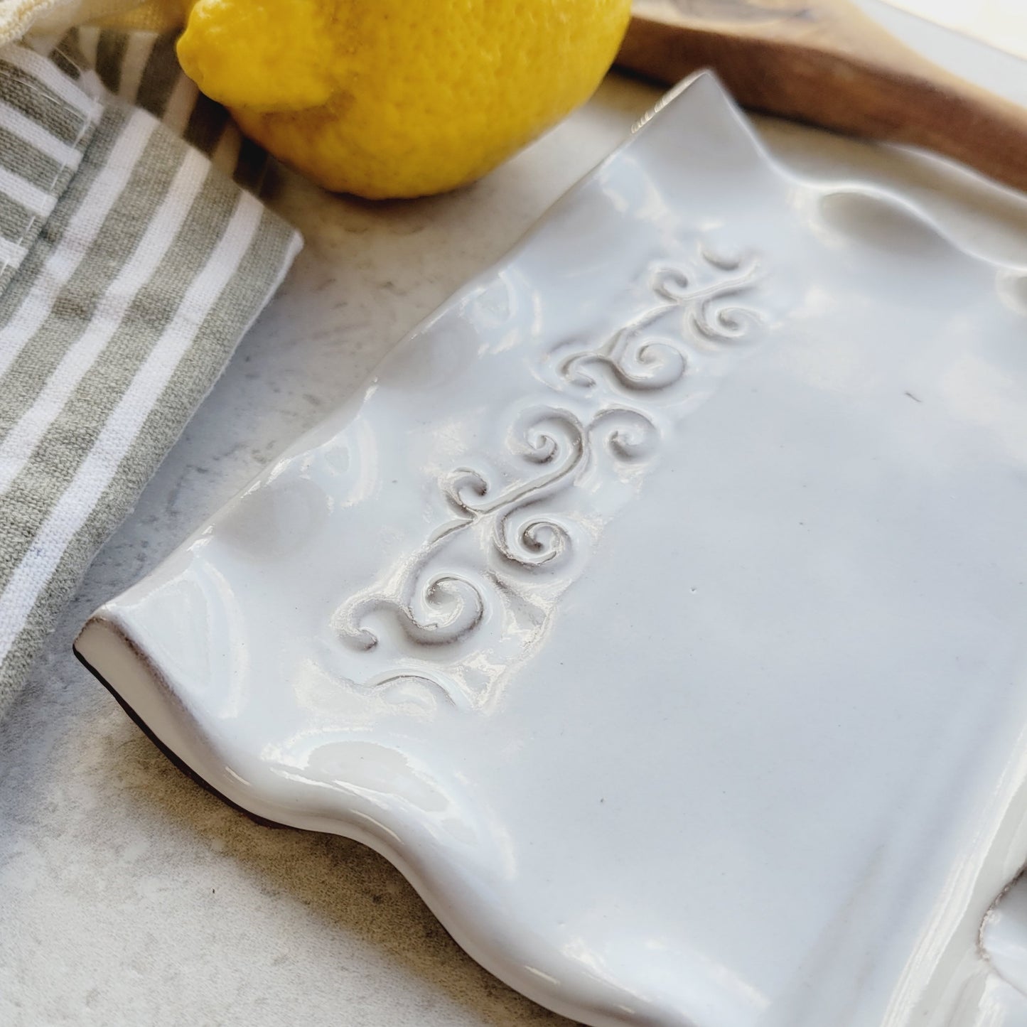 Triple Spoon Rest for Multiple Utensils on Kitchen Counter in Farmhouse White