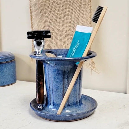 Handmade Pottery Toothbrush Holder – 6 Slot Blue