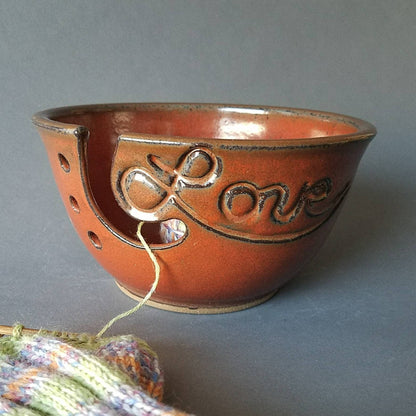 Love Saying Yarn Bowl Gifts for Knitting Circle Friends Crochet Balls Rust Red Large Valentines Day Gifts Mothers Wife Grandmothers Grandma