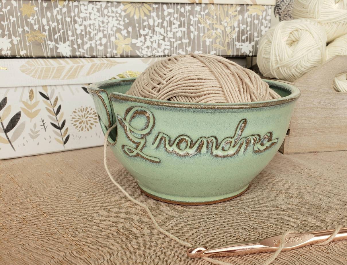 Personalized Custom Print Name Yarn Bowl Rust Red Crochet Customized Ceramic Pottery Holder Knit Gifts for Knitting Circle MADE TO ORDER
