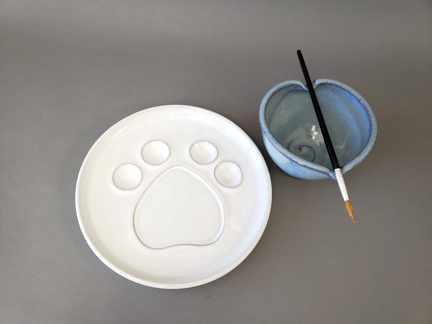 Pet Palette Paw Print Painting Set and Heart Shaped Watercolor Bowl Blue White