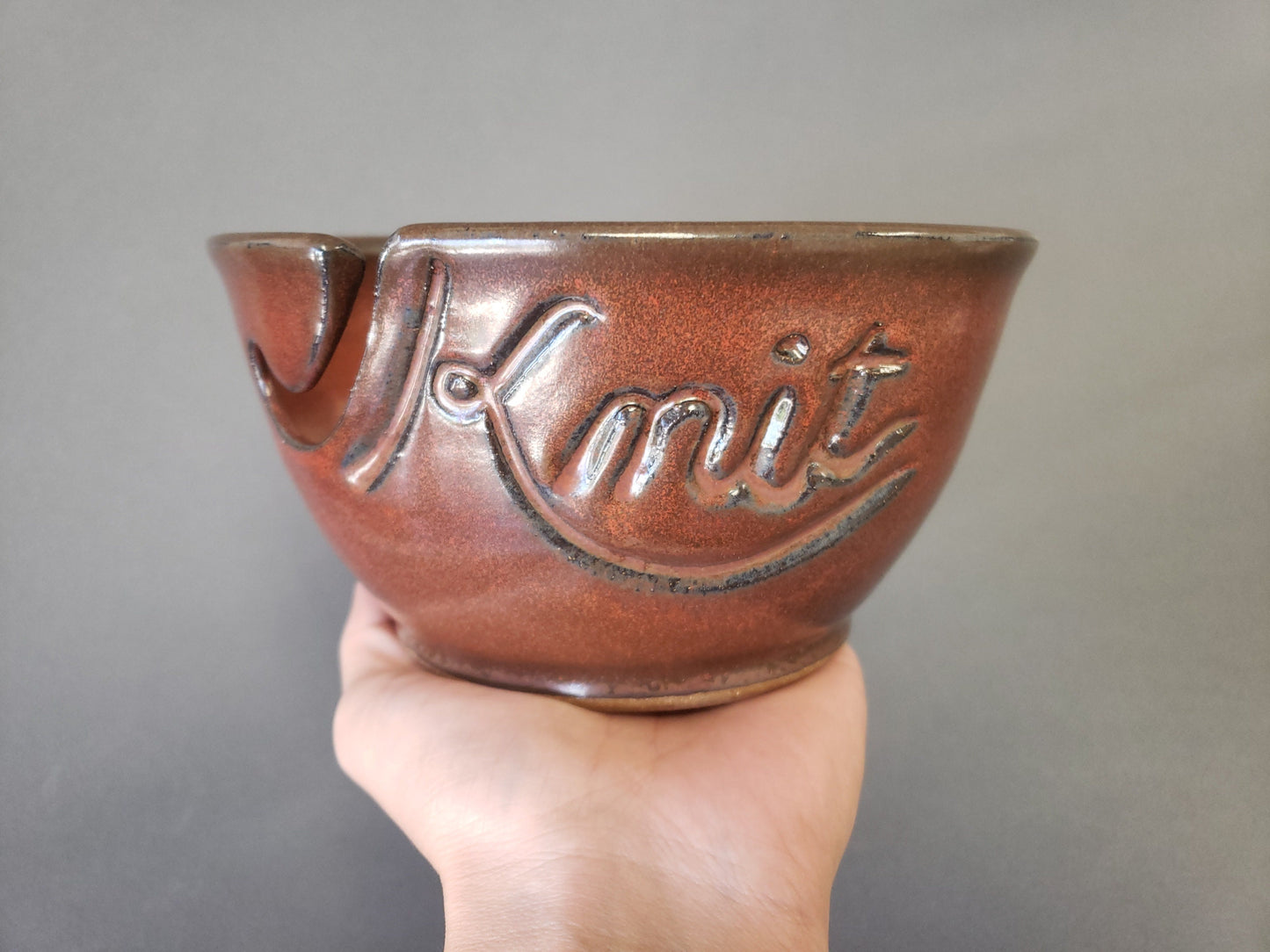 Yarn Bowl for Knitting Crochet Ceramic Handmade Pottery Craft Project Holder Room Decor Rust Red Large Size Fits Whole Skein