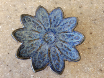 Flower Shaped Teaspoon Rest for Coffee Bar - Mini Ceramic Pottery Decor - Miniature Tea Bag Holder in Denim Blue