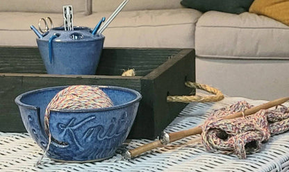 Yarn Bowl "Knit" in Cobalt Blue (As Featured in Vogue Knitting) Large Size Fits Whole Skein