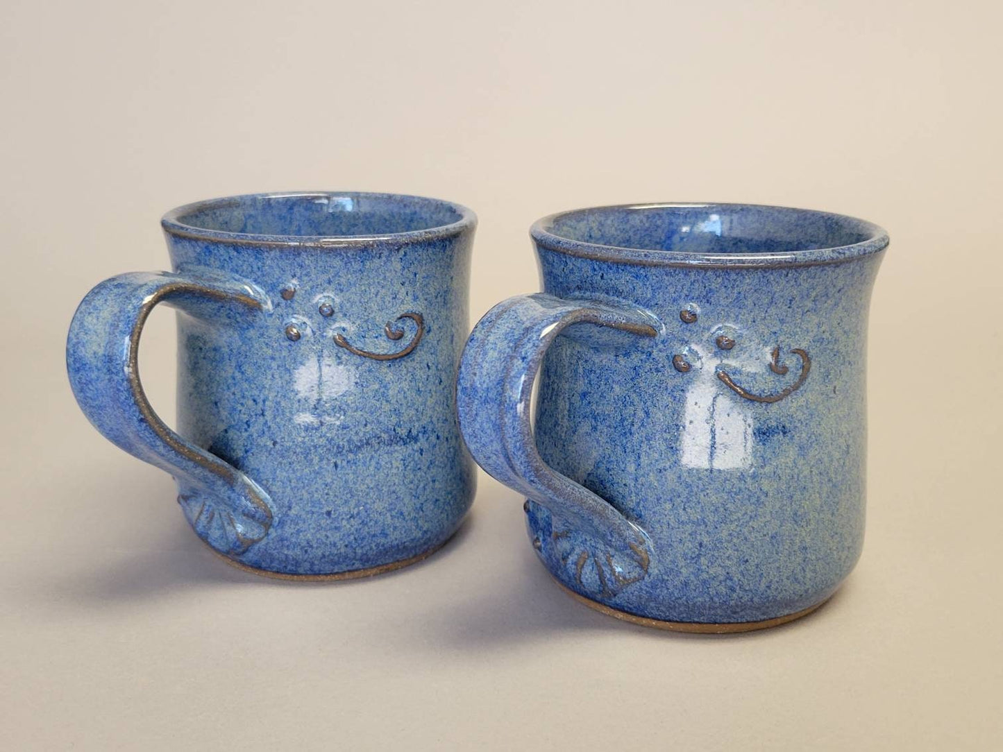 Large Swirl Texture Coffee Mugs with Handles Handmade Stoneware Pottery in Farmhouse Blue