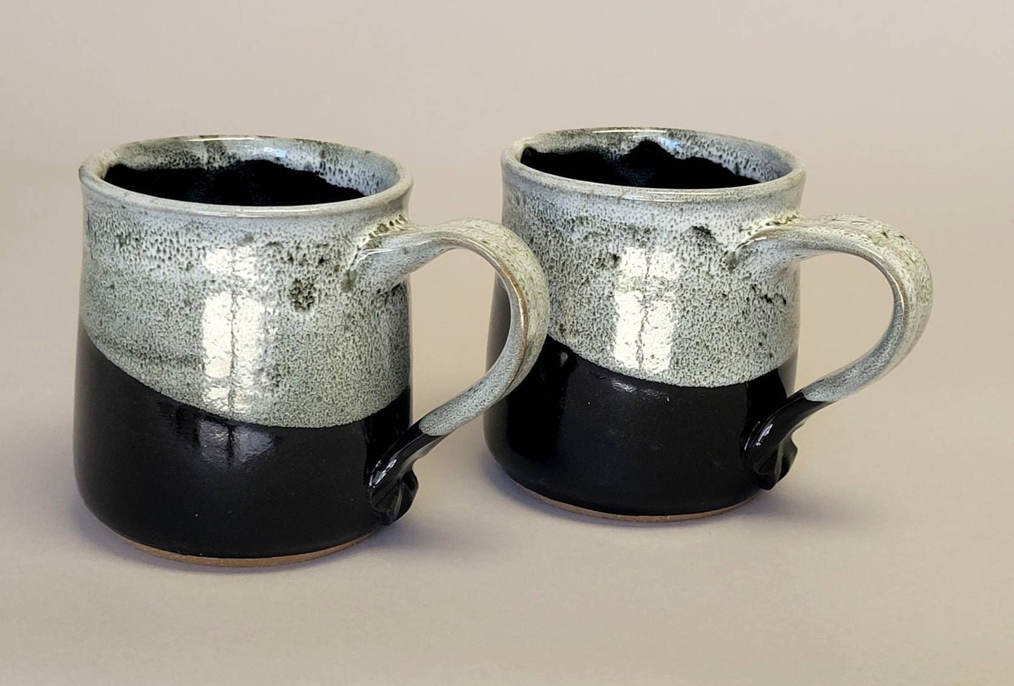 Set of 2 4 or 6 Large Swirl Coffee Mugs in Black White Speckled Drip