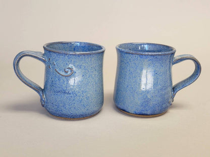Large Swirl Texture Coffee Mugs with Handles Handmade Stoneware Pottery in Farmhouse Blue