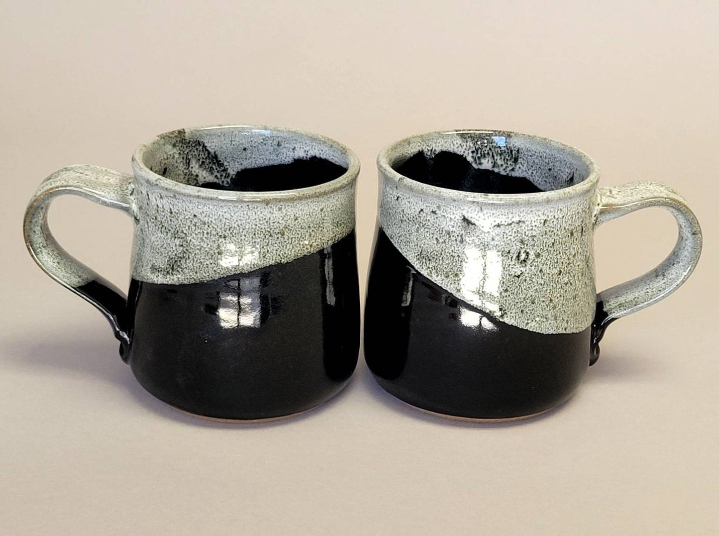 Set of 2 4 or 6 Large Swirl Coffee Mugs in Black White Speckled Drip
