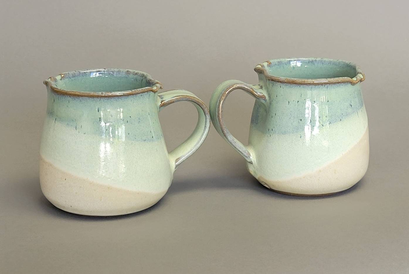 Set of 2 or 4 Large OFF Round Coffee Mugs in Green Yellow