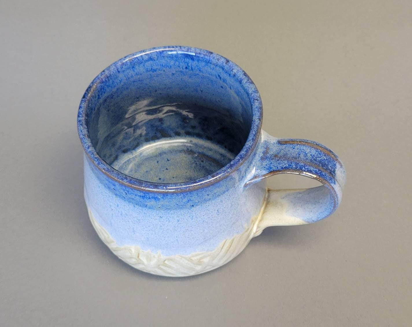 Morning Coffee Mug Geometric Texture in Rustic Farmhouse Style - Handmade Ceramic Pottery Blue Yellow