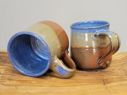 Set of 2 or 4 Large Coffee Mugs in Blue Brown Rust
