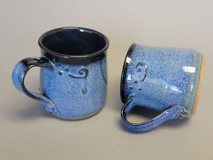 Set of 2 Large Embossed Dot Swirl Texture Coffee Mugs in Black Blue