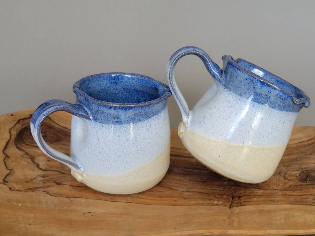 Set of 2 or 4 Large Off Round Coffee Mugs in Blue Yellow