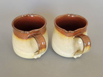 Set of 2 or 4 Large Asymmetrical Coffee Mugs in Rust Red Yellow