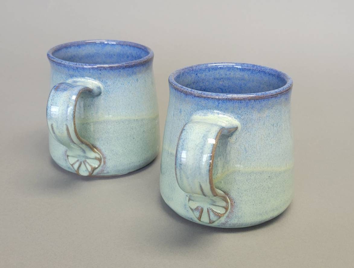 Set of 2 or 4 Large Color Layers Coffee Mugs in Blue Green