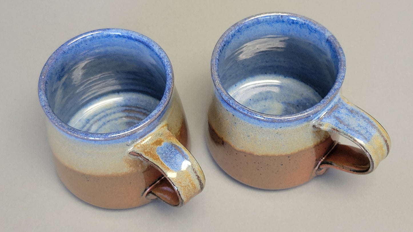 Set of 2 or 4 Large Coffee Mugs in Blue Brown Rust