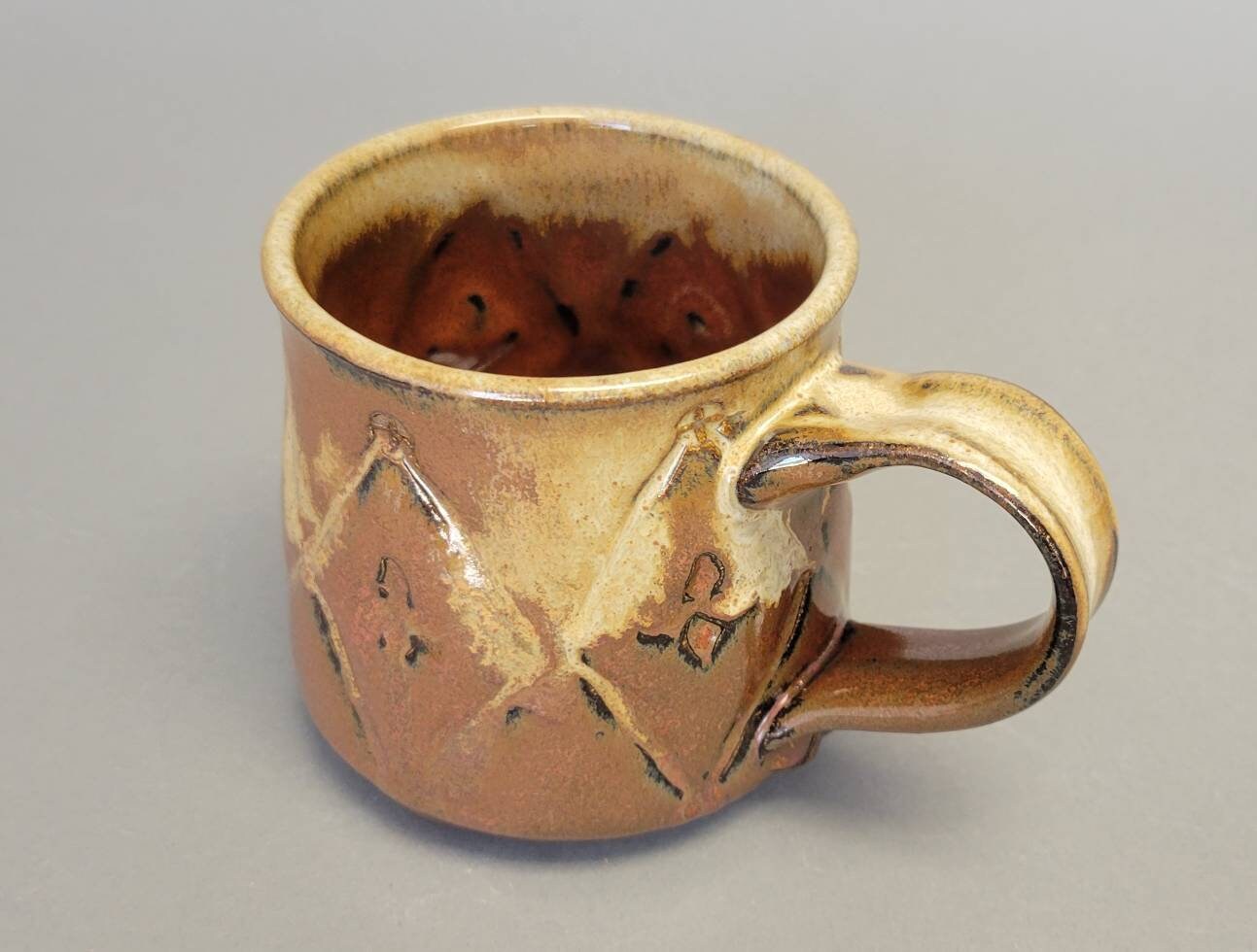 Geometric Texture Ceramic Coffee Mug in Earthy Rust Red Brick Tan
