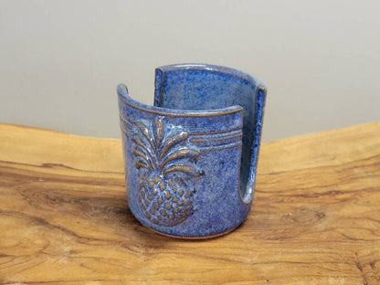 Pineapple Welcome Sponge Holder Handmade Ceramic Pottery Denim Blue Glaze