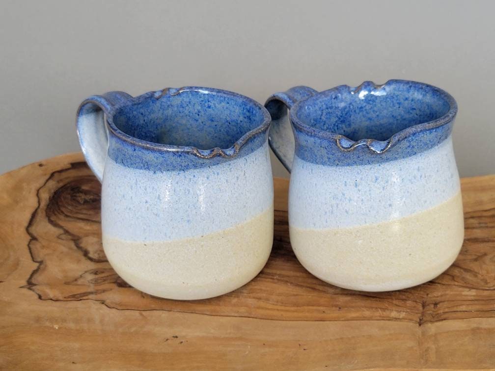 Set of 2 or 4 Large Off Round Coffee Mugs in Blue Yellow