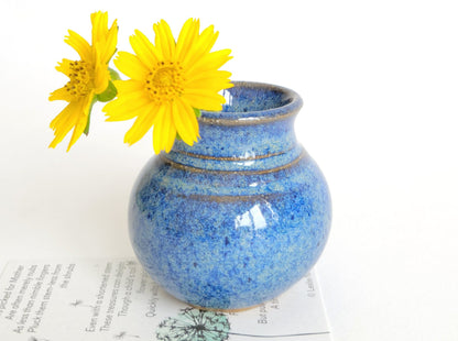 Unique Mini Handmade Pottery Vase w Poetry Card - Keepsake Miniature Flower Pot for Mom - Blue