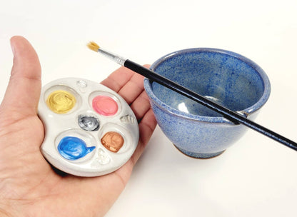 Palm Palette and Watercolor Bowl 2pc Set Painting Watercolor rest stand for painters rinse Blue