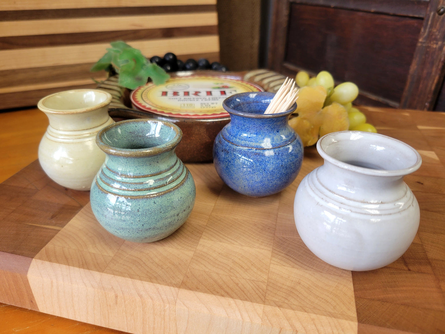 Miniature Pottery Pick Dispenser Cup - Charcuterie Board Accessories for Display - Toothpick Holder for Appetizers - Farmhouse Decor Blue