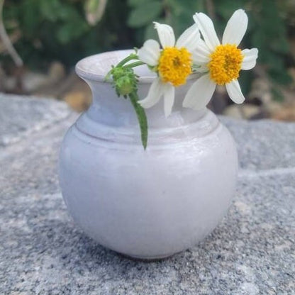 Miniature Pottery Vase for Moms - Mini Pot Holds Dandelions and Small Flowers - Tiny New Mommy Mother Gifts - Hand Made Ceramic White