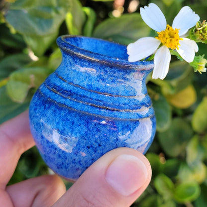 Unique Mini Handmade Pottery Vase w Poetry Card - Keepsake Miniature Flower Pot for Mom - Blue