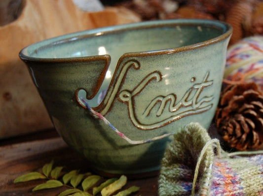 Knit Yarn Bowl Green (As Featured in Vogue Knitting) Handmade Pottery Large READY TO SHIP