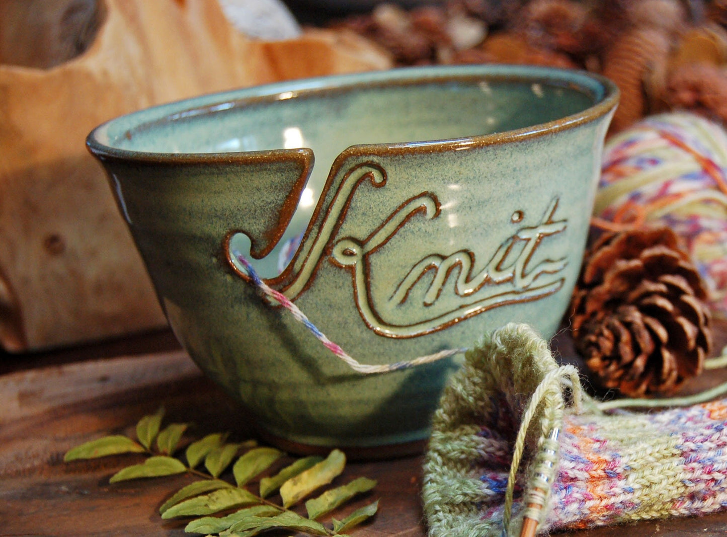 Large KNIT Yarn Bowl with Needle Holes - Hand Made Pottery - Fits Whol –  The Mud Place