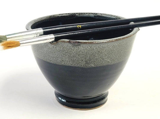 Painters Watercolor Bowl with Brush Rest in Black White Speckle