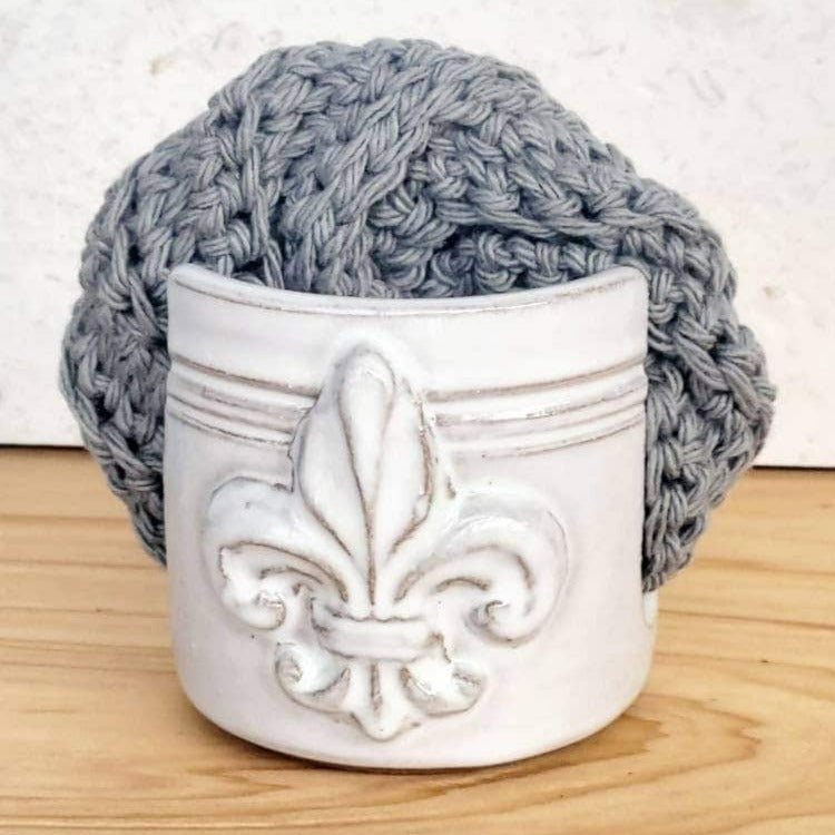 Fleur De Lis Sponge Holder Handmade Ceramic Pottery Stripes White Glaze
