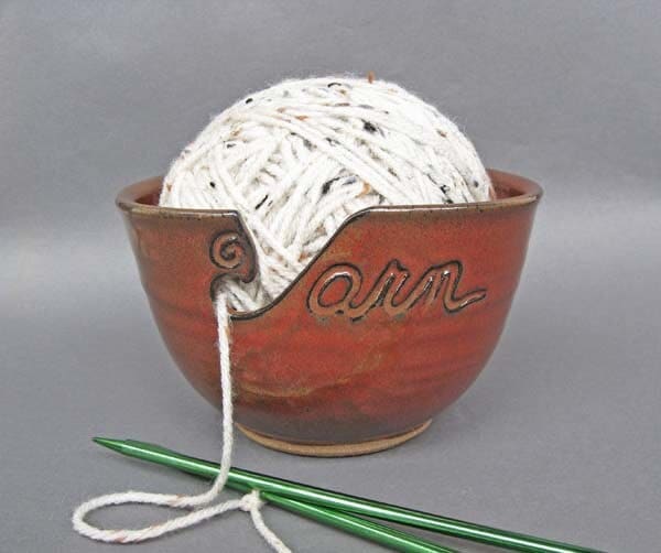 Rustic Yarn Bowl Large Size Fits Whole Skein - Cozy Farmhouse Craft Room Decor Rust