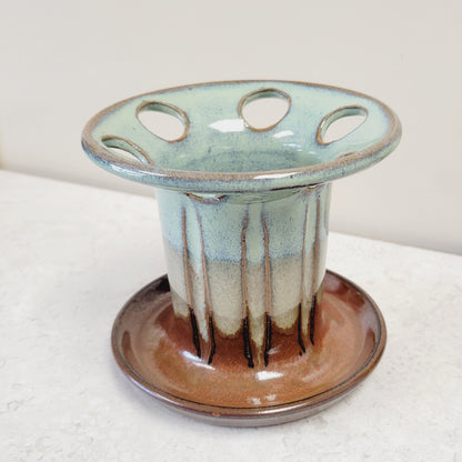 Toothbrush Holder Shaving Razor Stand Large Capacity 6 Slots Iron Red and Green Glaze EACH ONE UNIQUE