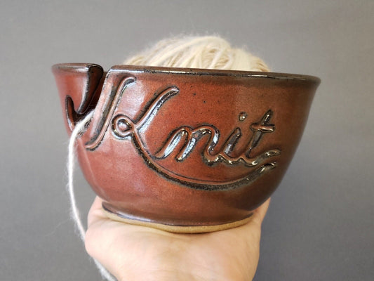 Yarn Bowl for Knitting Crochet Ceramic Handmade Pottery Craft Project Holder Room Decor Rust Red Large Size Fits Whole Skein
