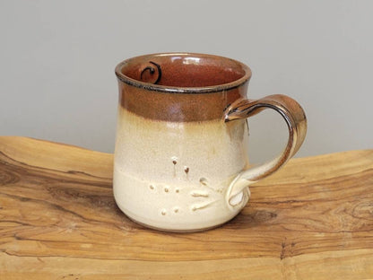 Handmade Pottery Coffee Mug in Rustic Earthtones - Farmhouse Style Sunset Rust Red Brown Butter Cream