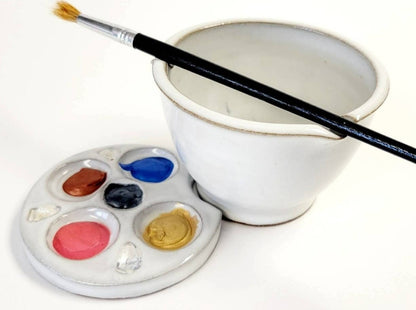 Palm Palette and Watercolor Bowl 2pc Set Painting Watercolor rest stand for painters rinse White