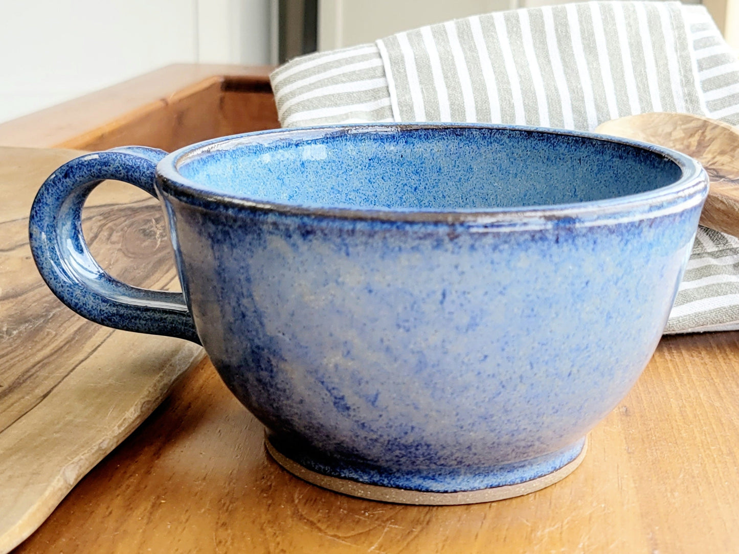 Deep Sides Chowder Bowls Soup Cereal Handles Cornflower Blue