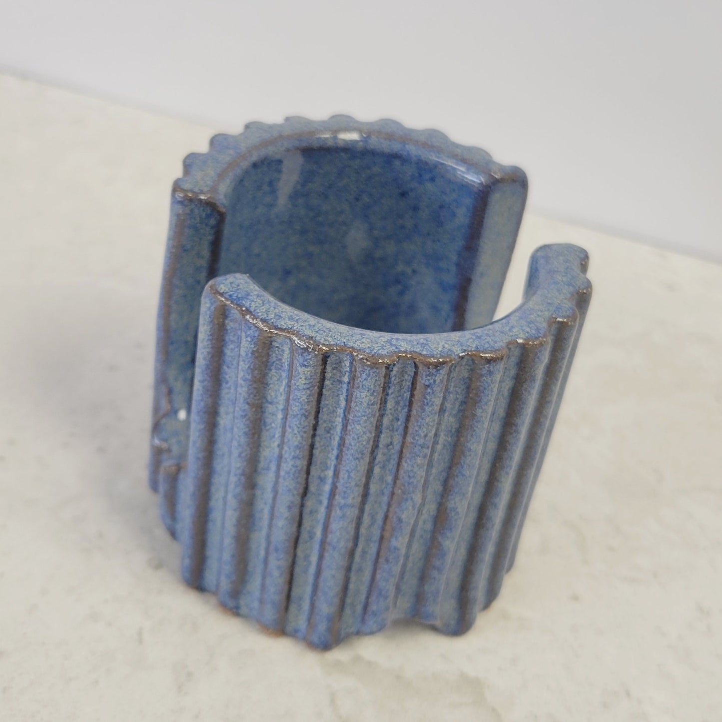 Sponge Holder Handmade Ceramic Pottery Stripes Denim Blue Glaze