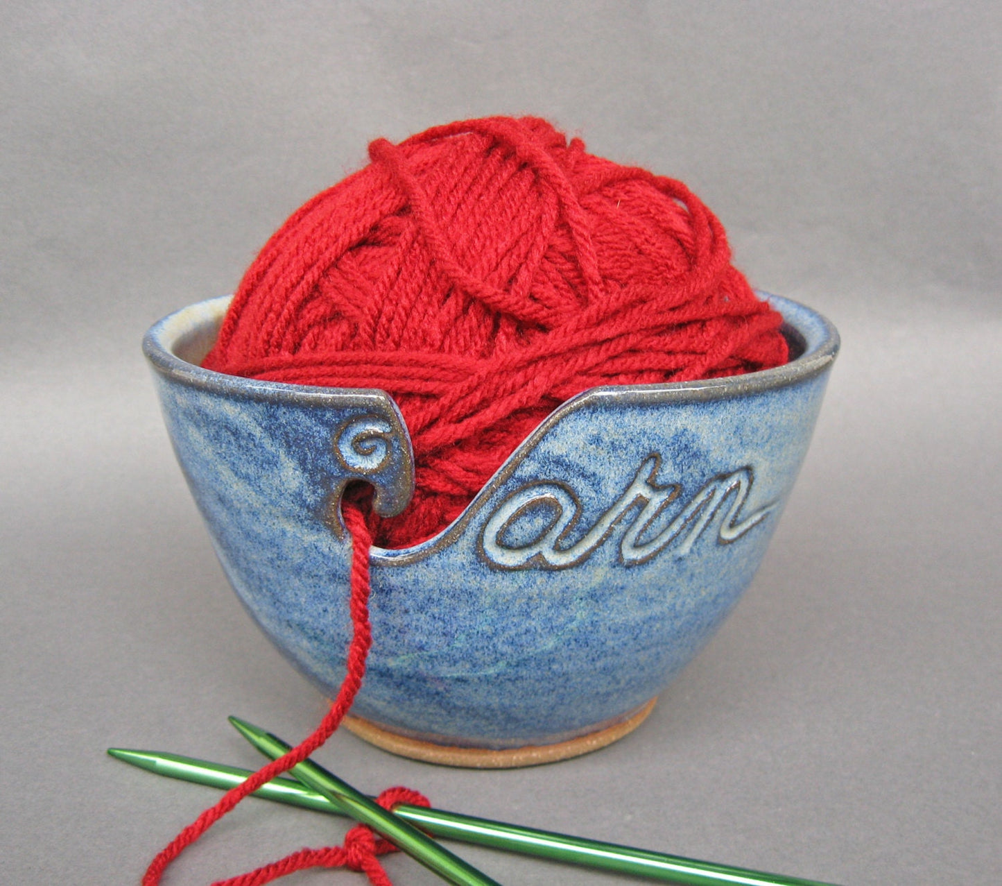 Large Yarn Bowl for Crochet and Knitting Fits Whole Skein - Craft Room Organization Decor in Variegated Blue