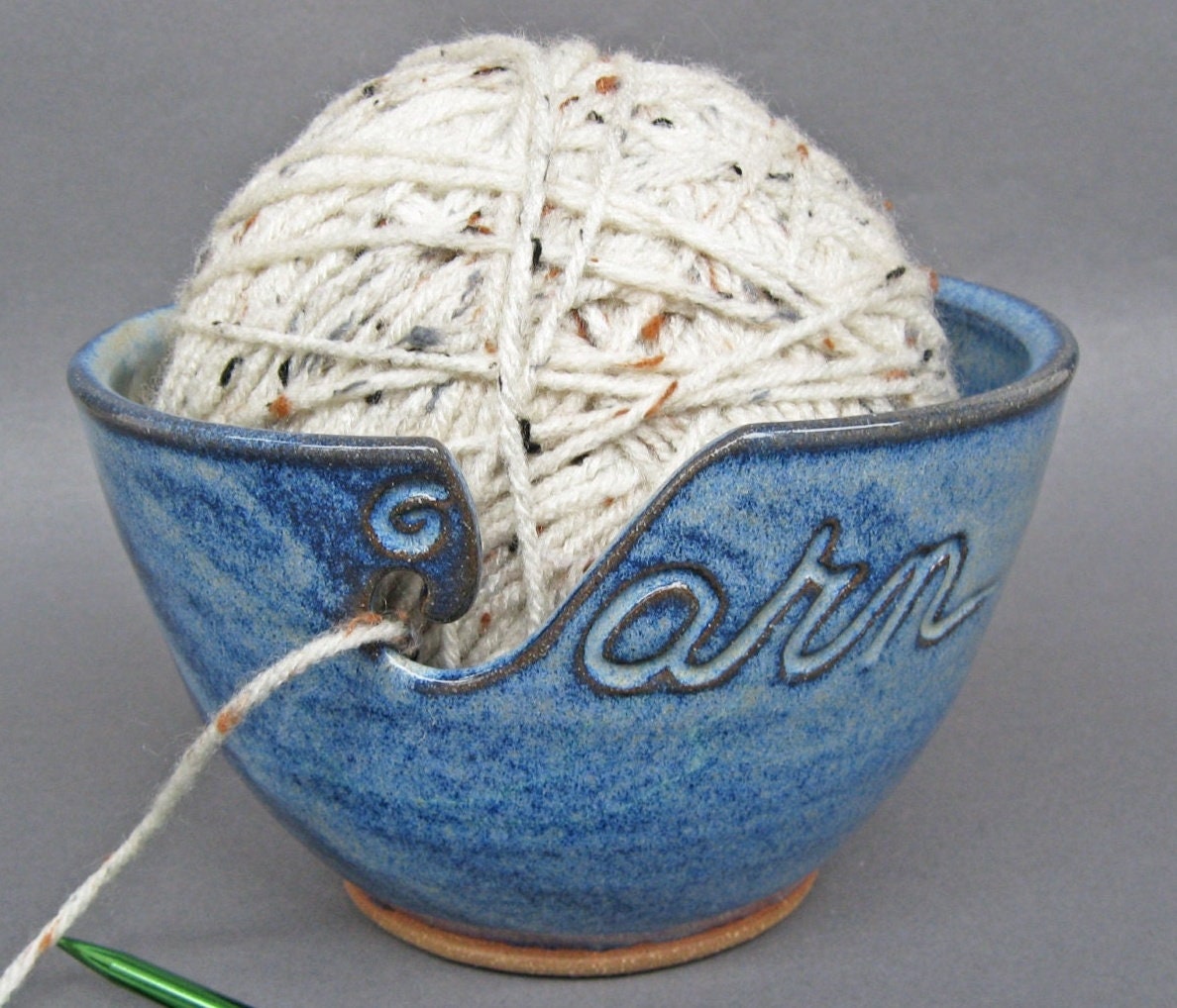 Large Yarn Bowl for Crochet and Knitting Fits Whole Skein - Craft Room Organization Decor in Variegated Blue