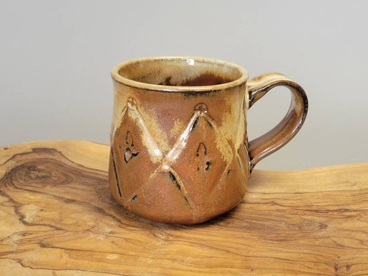 Geometric Texture Ceramic Coffee Mug in Earthy Rust Red Brick Tan