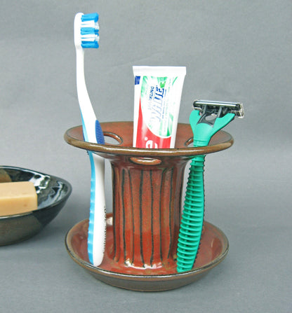 Toothbrush Holder for Bathroom Counter Large Capacity 6 Slots Razor Stand in Farmhouse Rust