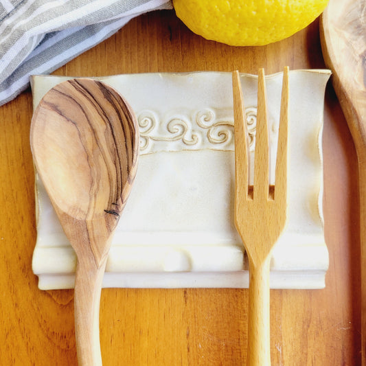 Triple Spoon Rest – Ceramic Utensil Holder in Butter Yellow