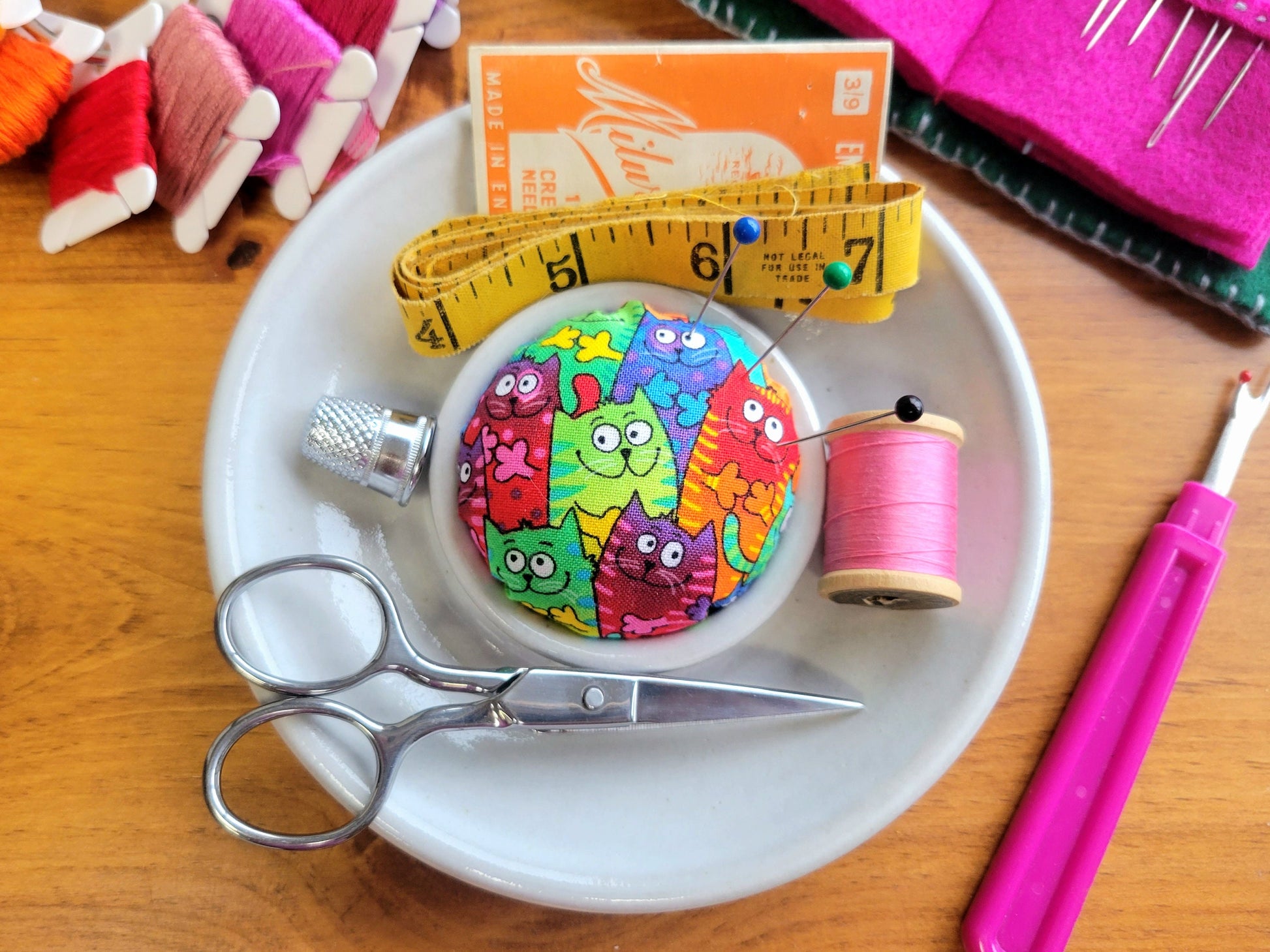 Sewing Notions Holder with Pincushion - Rainbow Cat – The Mud Place