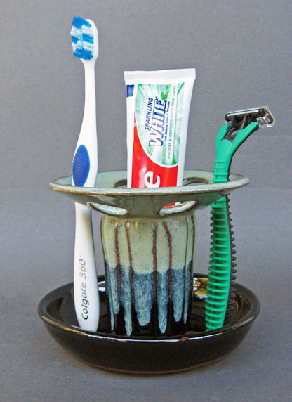 Toothbrush Holder 6 Slots in Midnight Rain Green Black